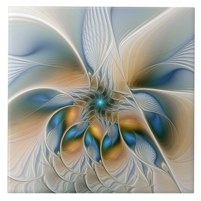 Carreau Art fractal abstrait et fantaisiste avec du bleu (Devant)