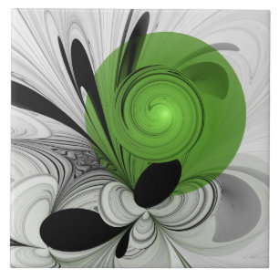 Carreau Art fractal abstrait noir et blanc avec vert