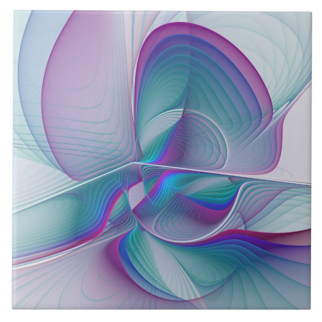 Carreau Art Fractal Abstrait rose bleu turquoise (Devant)