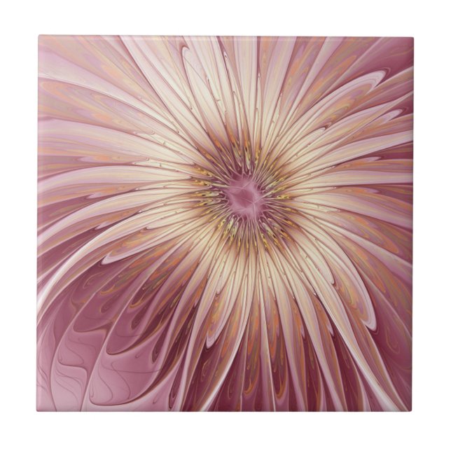 Carreau Art fractal de fleurs abstraites et nuances de bor (Devant)
