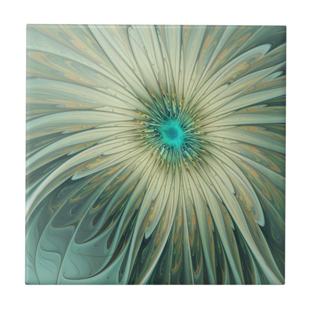 Carreau Art fractal de fleurs de fantaisie vert sauge abst (Devant)