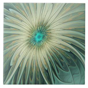 Carreau Art fractal de fleurs de fantaisie vert sauge abst