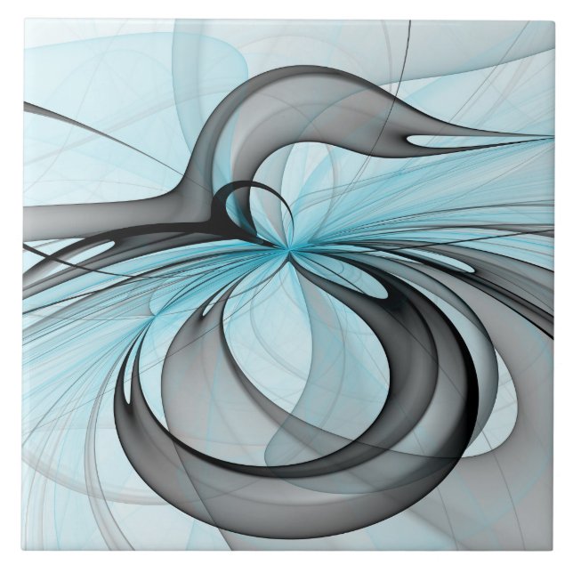 Carreau Art fractal moderne gris anthracite abstrait bleu (Devant)