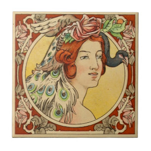 Carreau Art français vintage Nouveau de femme en céramique