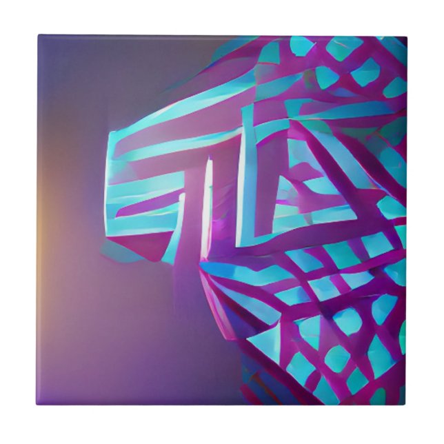 Carreau Art géométrique abstrait lavande violette aquamari (Devant)