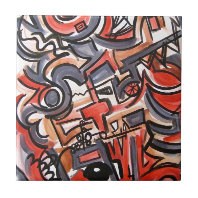 Carreau Art géométrique abstrait peint parMain cosmique (Devant)