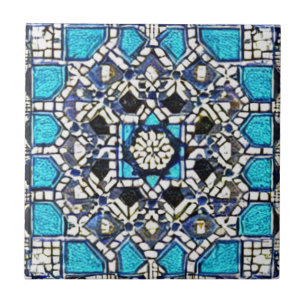 Carreau Art géométrique bleu marine rouge mosaïque marocai