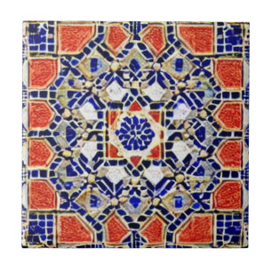 Carreau Art géométrique bleu marine rouge mosaïque marocai