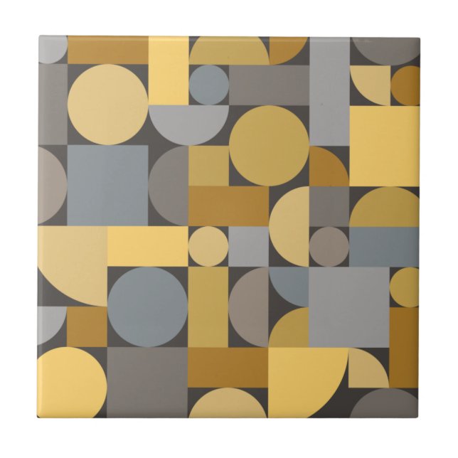 Carreau Art géométrique rétro gris jaune (Devant)