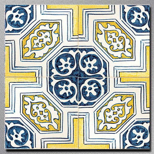 Carreau Art Géométrique Vintage Bleu Jaune (Créateur téléchargé)