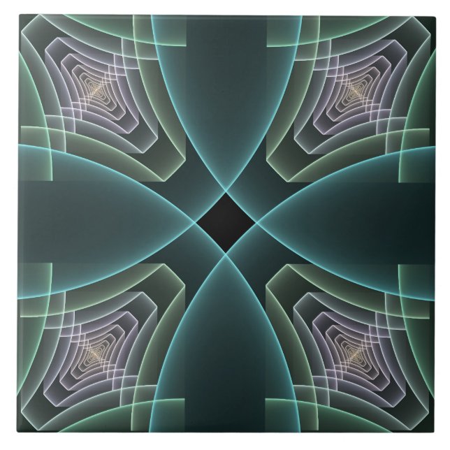 Carreau Art graphique fractal géométrique sarcelle moderne (Devant)