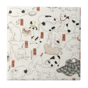 Carreau Art japonais vintage de chat Ukiyoe gravure sur bo