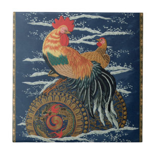 Carreau Art japonais vintage représentant un coq dragon