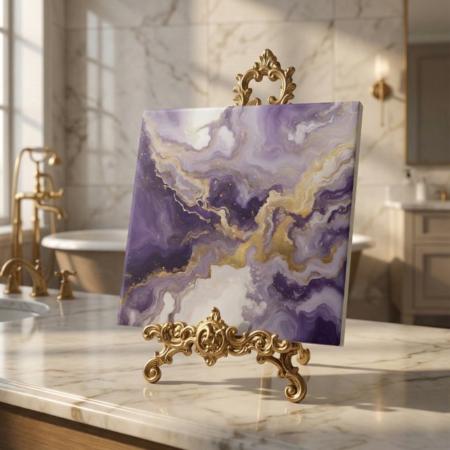 Carreau Art Liquide Métallisé Violet & Or Marbre Agate (Créateur téléchargé)