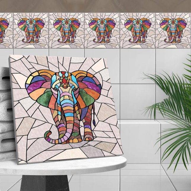 Carreau Art mignon de mosaïque d'éléphant coloré (Créateur téléchargé)