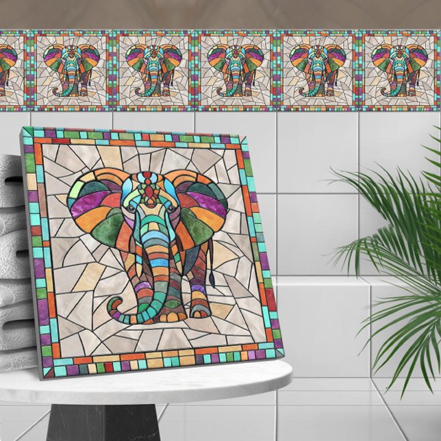 Carreau Art mignon de mosaïque d'éléphant coloré (Créateur téléchargé)