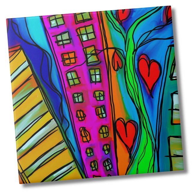 Carreau Art moderne Abstrait coloré (Modern Contemporary Art Drawing Graffiti Abstract Tile)