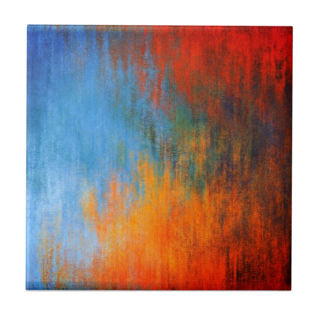 Carreau Art moderne bleu orange rouge Abstrait (Devant)