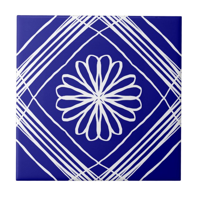 Carreau Art moderne Blue White Flower Line (Devant)