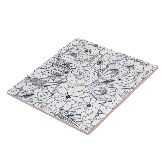 Carreau Art Moderne Ligne Main Tirée Floral Girly Design (Côté)