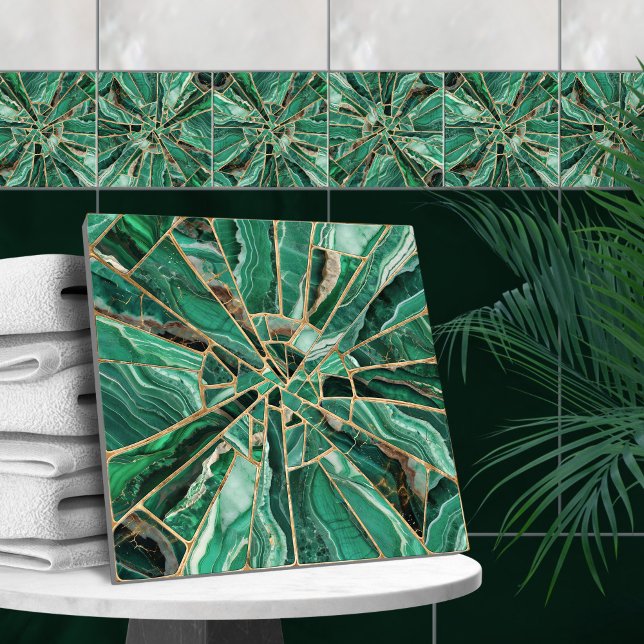 Carreau Art Mosaïque - Marbre vert Malachite et or (Créateur téléchargé)