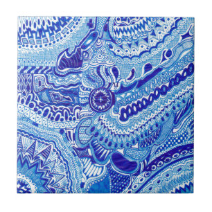 Carreau Art motif de style Royal Blue et White Ming