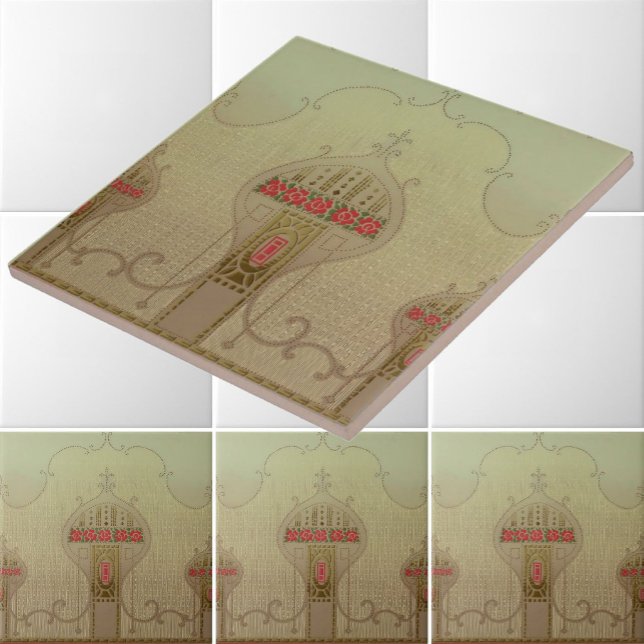 Carreau Art Nouveau 1915 Style Mission Frise Florale (Créateur téléchargé)