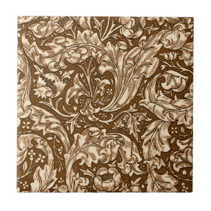 Carreau Art Nouveau Acanthus Feuilles et Fleurs, Brown