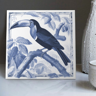 Carreau Art nouveau aquarelle décor Tucan de Delft