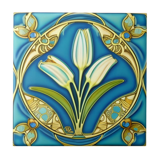 Carreau Art Nouveau Blanc Stylisé Lily (Devant)
