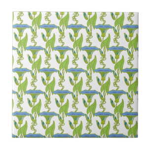 Carreau Art Nouveau bleu Ipomoea papier peint fleuri damé