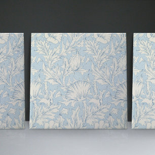 Carreau Art Nouveau bleu motif floral William Morr