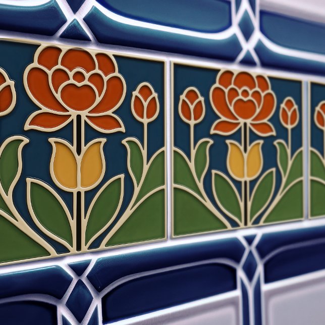 Carreau Art Nouveau Bloom Floral Ceramic Tile (Créateur téléchargé)