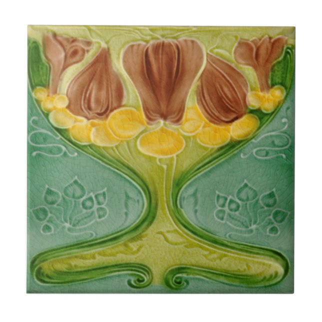Carreau Art nouveau c1900 Malkin - Repro floral détaillé (Devant)
