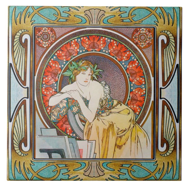 Carreau Art Nouveau Ceramic Tile Alphose mucha Design 15 (Devant)