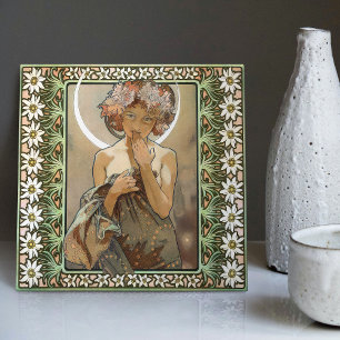 Carreau Art Nouveau Clair de Lune Mucha Edelweiss Fleurs