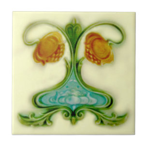 Carreau Art Nouveau Couleurs douces Lea & Boulton c1900 Re