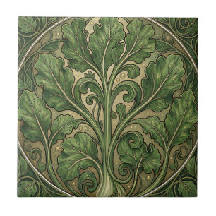 Carreau Art nouveau de chou frisé vert orné