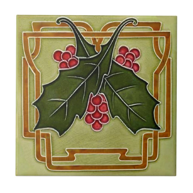 Carreau Art Nouveau Deco Holly Berries Christmas Repro (Devant)