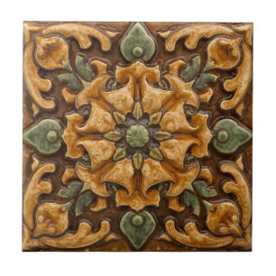 Carreau Art Nouveau Décor Vintage Majolique Floral Artisan