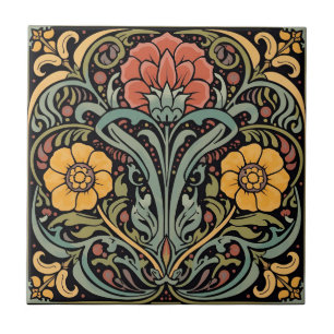 Carreau Art Nouveau Décor Vintage Majolique Floral Artisan