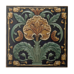 Carreau Art Nouveau Décor Vintage Majolique Floral Artisan