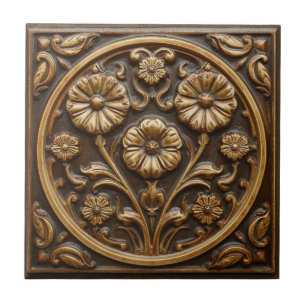 Carreau Art Nouveau Décor Vintage Majolique Floral Artisan