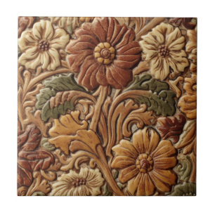 Carreau Art Nouveau Décoratif Majolique Floral Artisanat A
