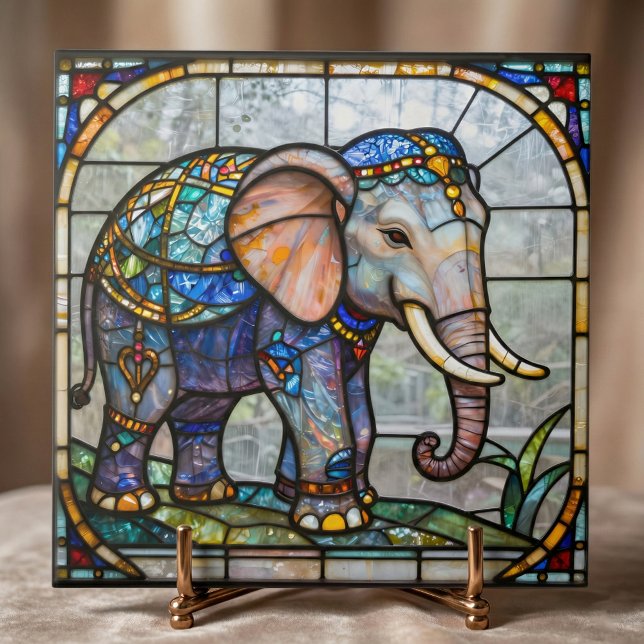 Carreau Art Nouveau Elephant Faux Stained Glass Mosaic Art (Créateur téléchargé)