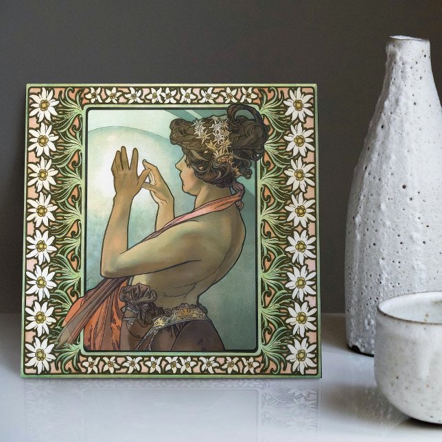 Carreau Art Nouveau Étoile Polaire Mucha Edelweiss Décor (Créateur téléchargé)