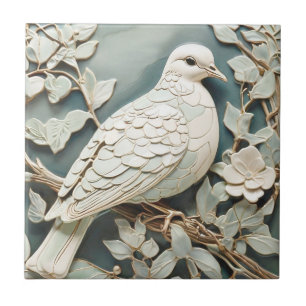 Carreau Art Nouveau Faux Relief Droit Pigeon Dove Bird