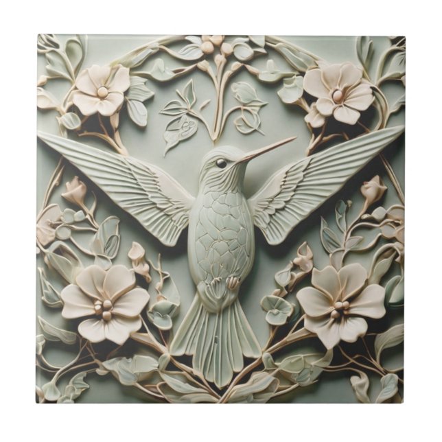 Carreau Art Nouveau Faux Relief Droite Oiseau de colibri (Devant)