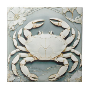 Carreau Art Nouveau Faux Relief Dusty Blue Ocean Crab