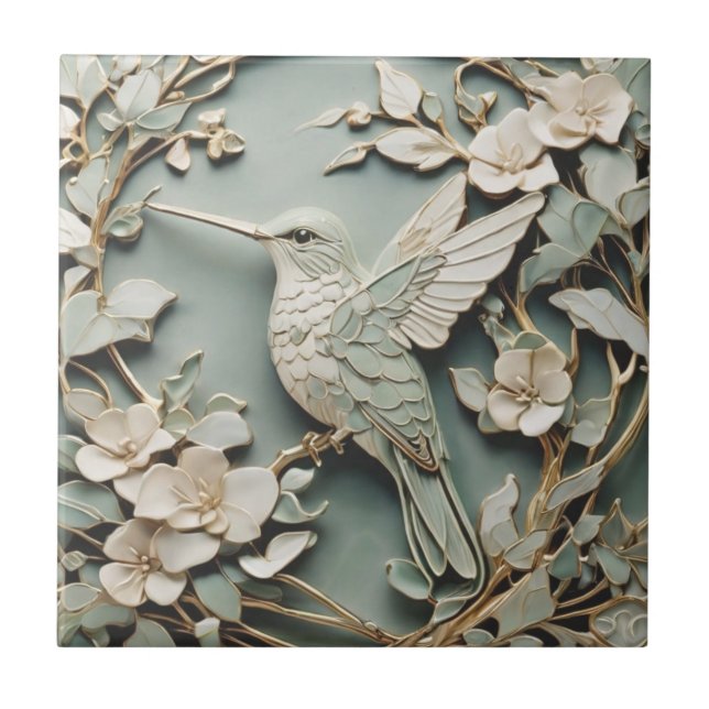 Carreau Art Nouveau Faux relief gauche Colibri Bird Mint (Devant)